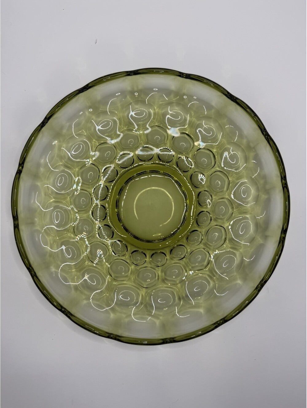 MC Heisey PROVINCIAL WHIRLPOOL Imperial Glass Avocado Green 13 “Torte Plate
